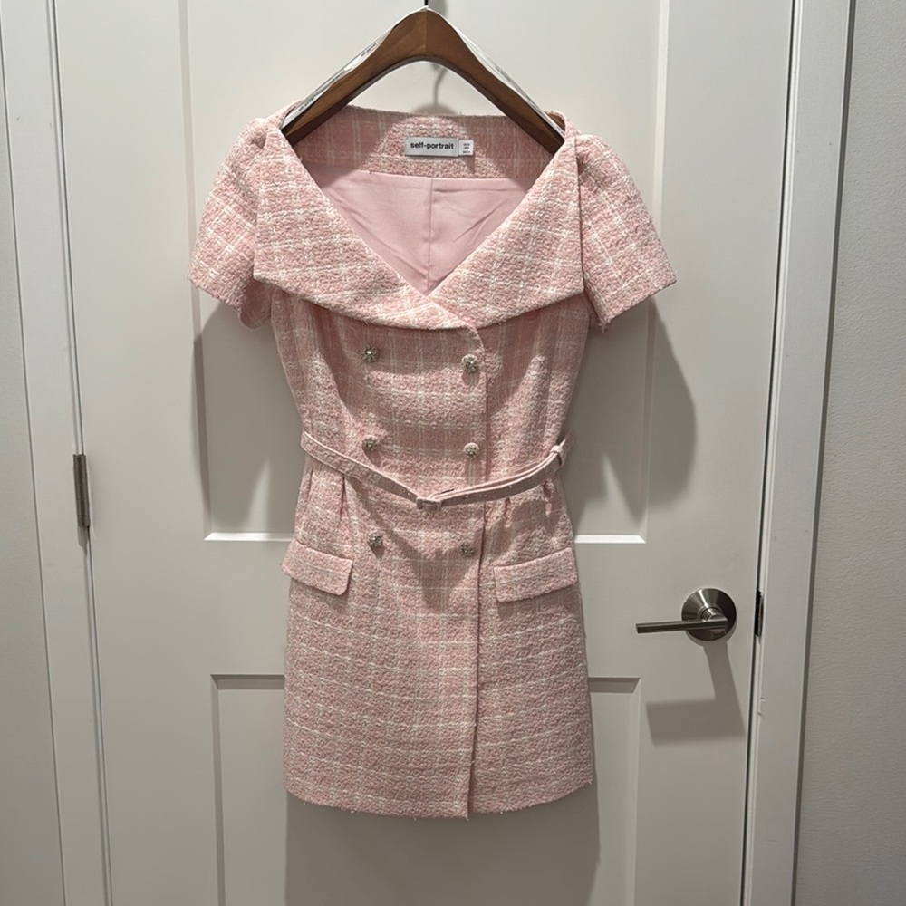 Self-Portrait Pink Off-Shoulder Mini Dress